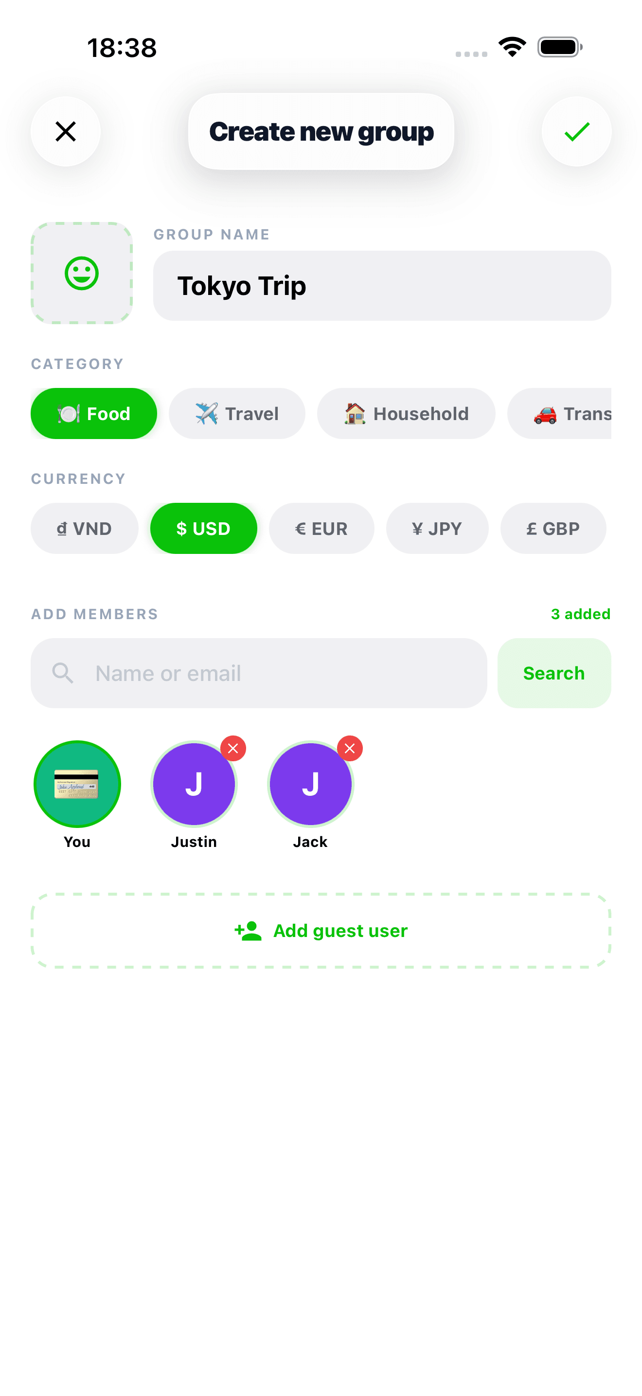Create group screen